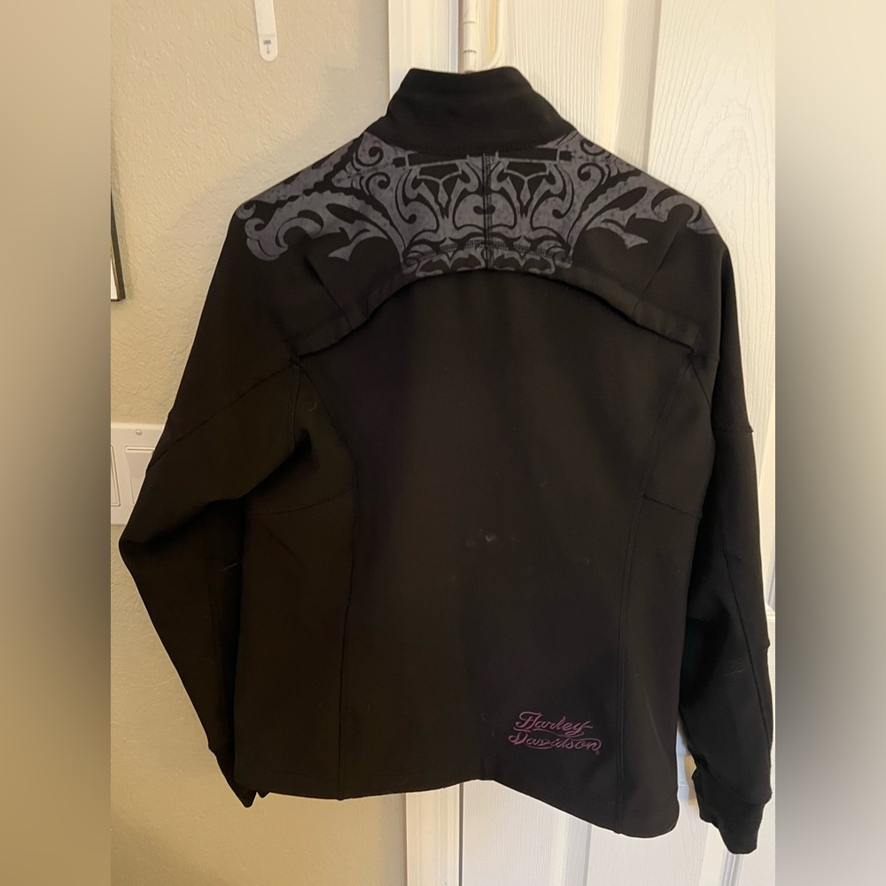 Harley-Davidson women's black softshell jacket purple-gray damask w skull motif - Picture 5 of 7
